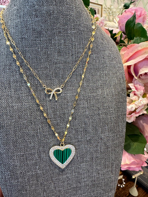 Malachite Heart Charm Necklace