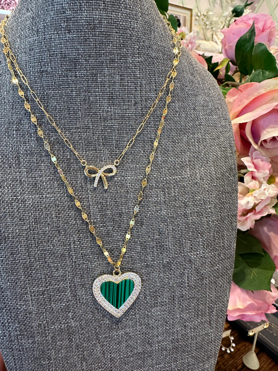 Malachite Heart Charm Necklace