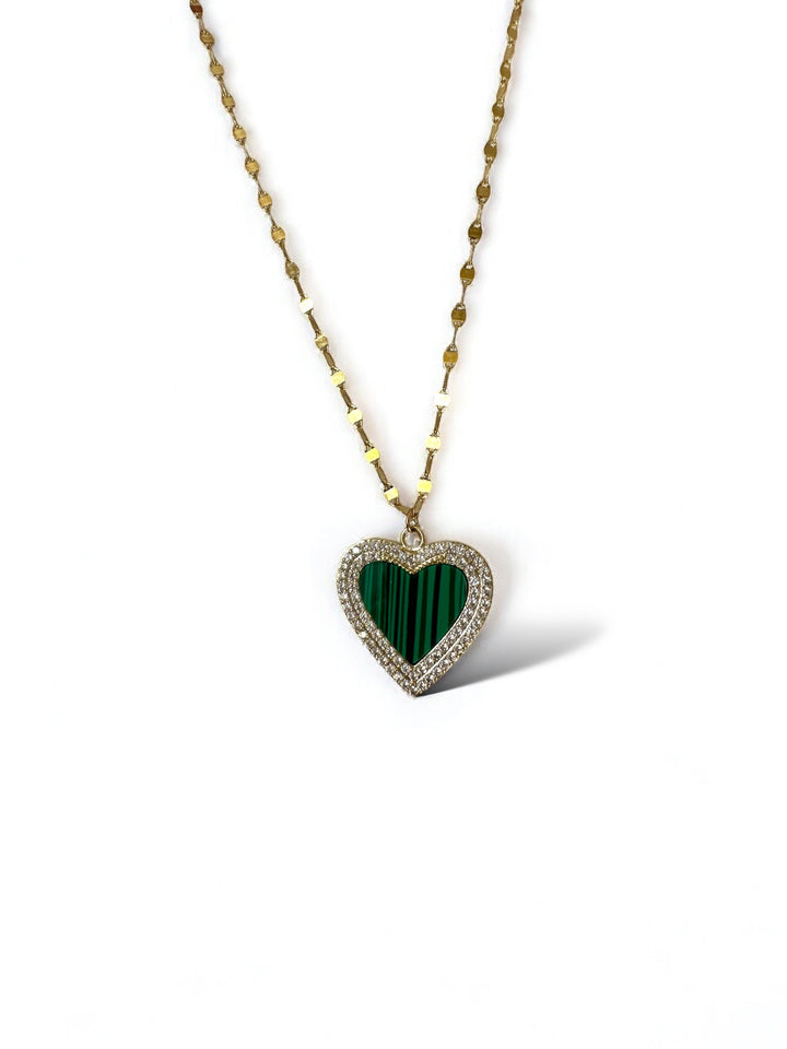 Malachite Heart Charm Necklace