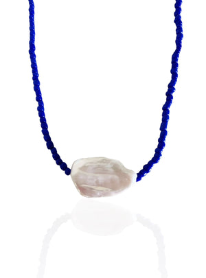 Blue Enamel Beads Pearl Necklace