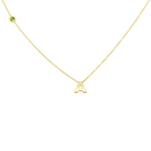 AUGUST BIRTHSTONE INITIALS NECKLACE - PERIDOT