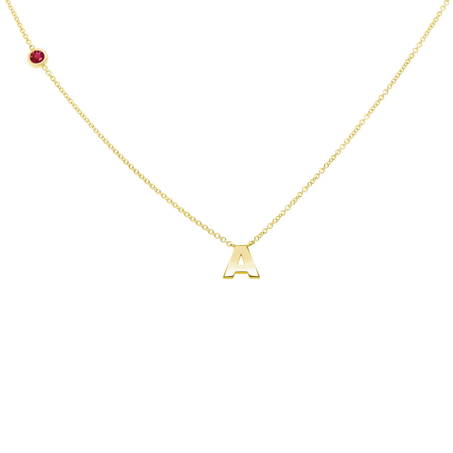 JULY BIRTHSTONE INITIALS NECKLACE - RUBY