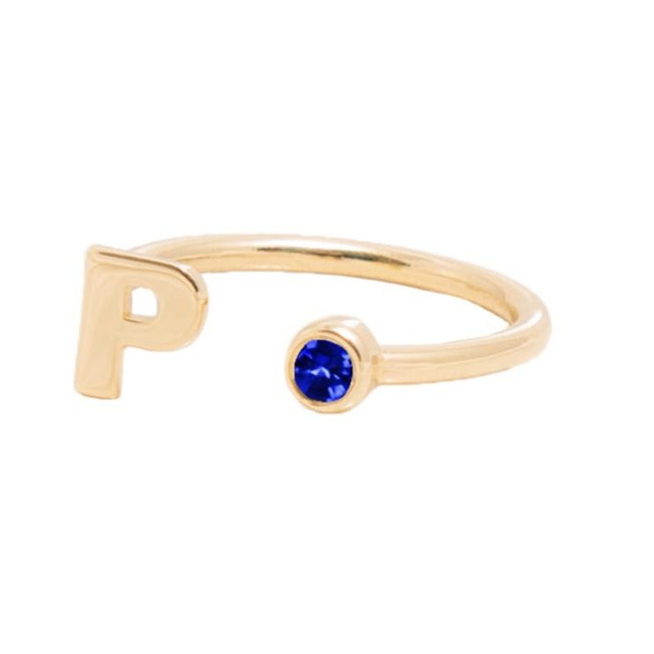 SEPTEMBER BIRTHSTONE INITIALS RING - SAPPHIRE