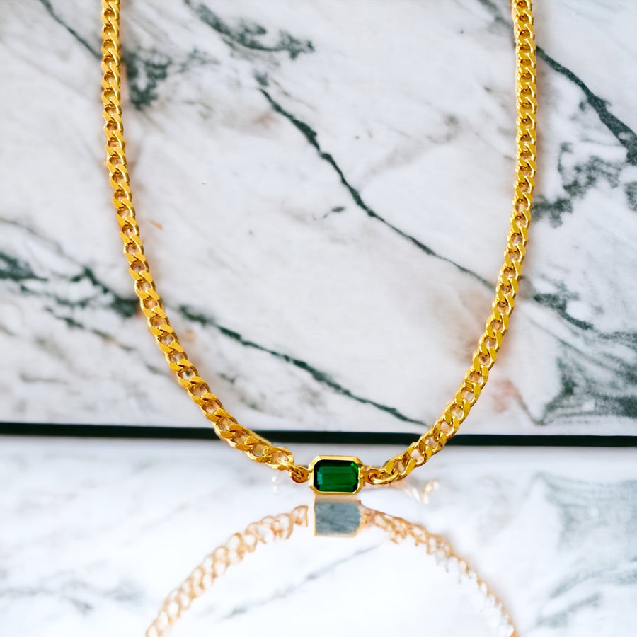 CURB CHAIN EMERALD NECKLACE