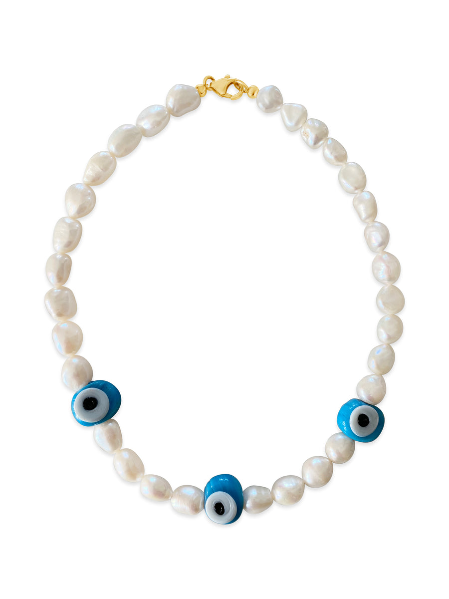 Lucky Eye Pearl Necklace Azzurro